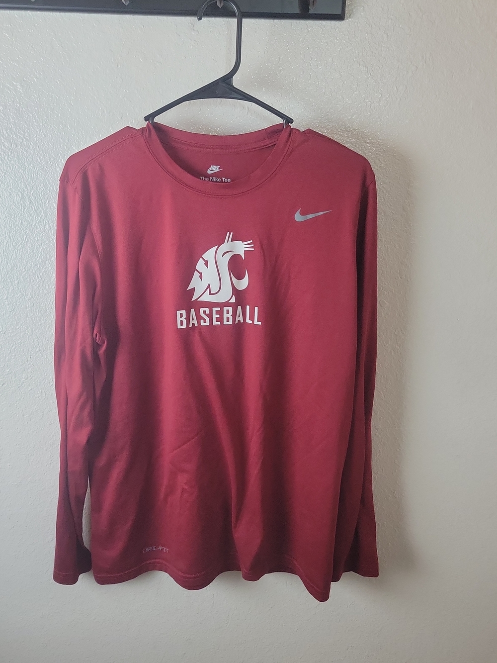 Nike Men's Maroon Washington State Baseball Long-Sleeve Tee Large Dri-Fit